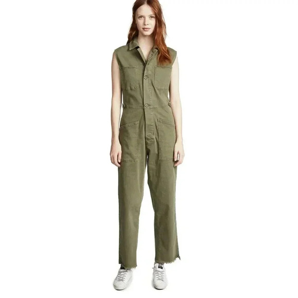 Frame Pants - Frame Denim Le Service Sleeveless Wide Leg Green Jumpsuit Womens Size XL NWT